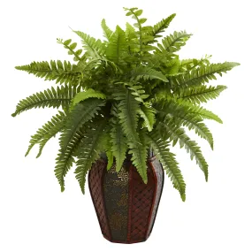 20" Artificial Boston Fern Plant in Decorative Planter - Low Maintenance, Life-Like & Vibrant Silk Plants For Busy People.