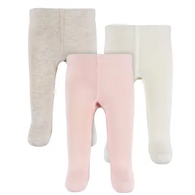 3-Pack Baby and Toddler Girls Oatmeal Heather, Ivory, and Pink Tights