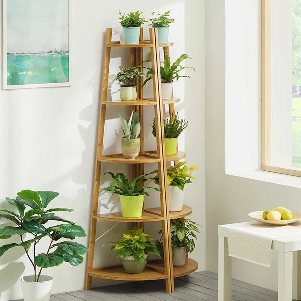 4/5 Tier Corner Ladder Wood Shelf Plant Flower Display Storage Rack