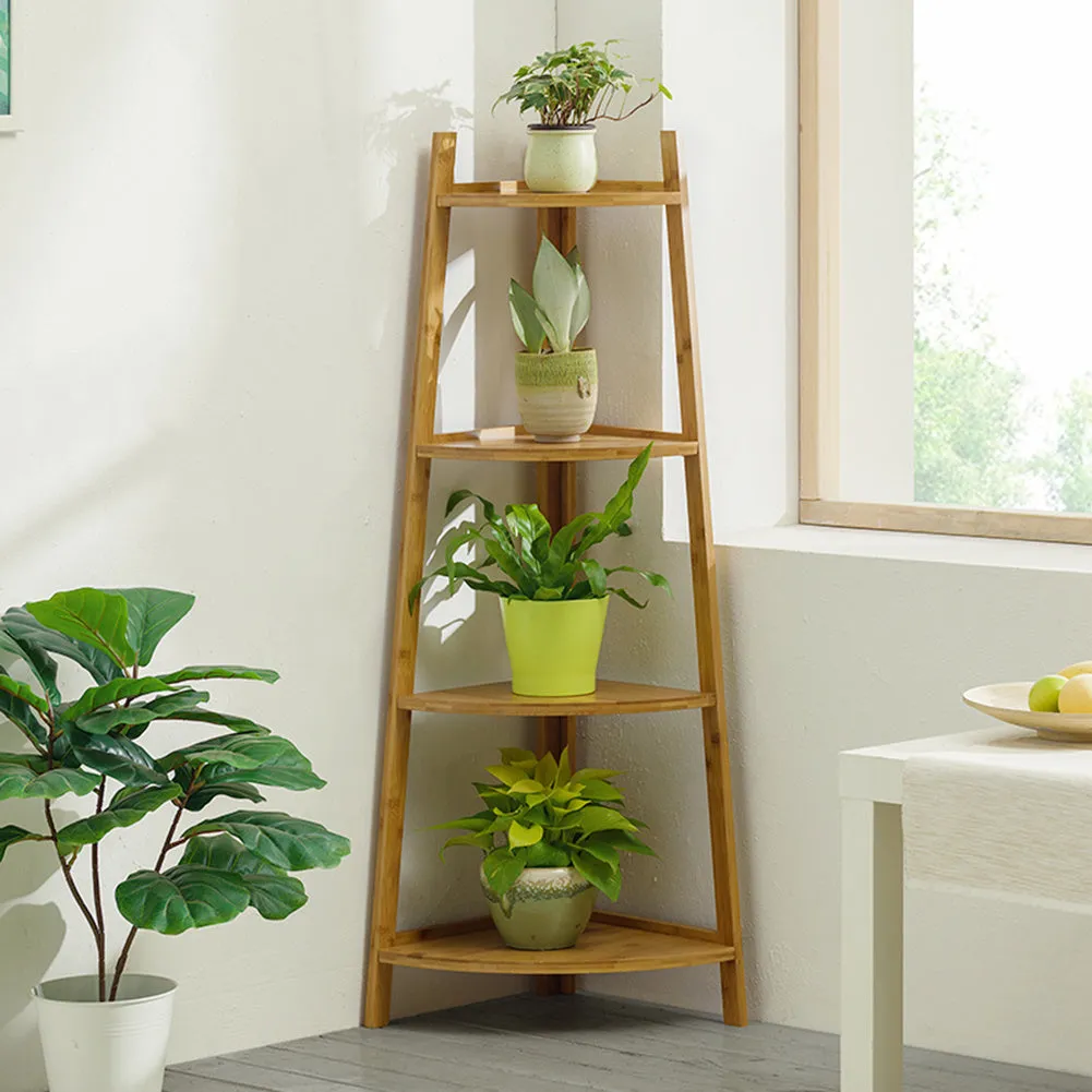 4/5 Tier Corner Ladder Wood Shelf Plant Flower Display Storage Rack