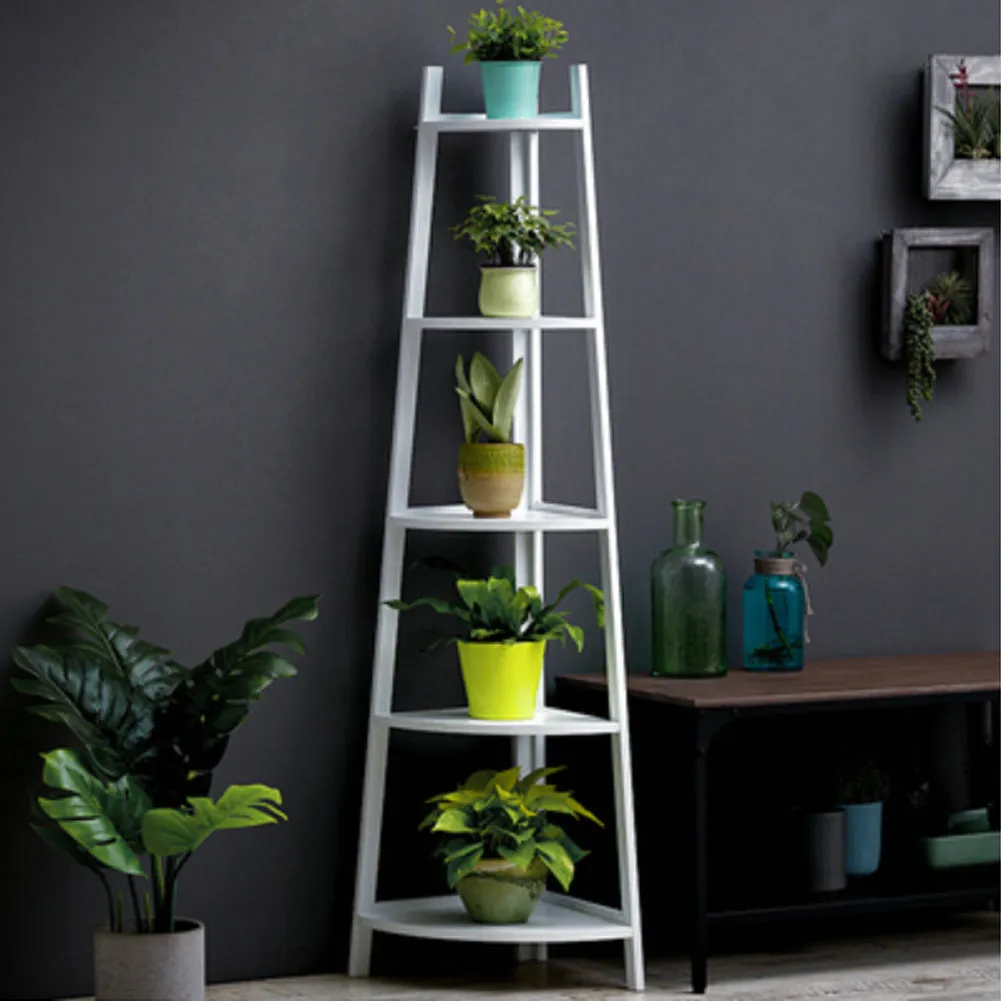 4/5 Tier Corner Ladder Wood Shelf Plant Flower Display Storage Rack