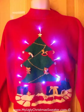 80s Retro Tacky Xmas Sweater with Lights Huge Tree (g184)