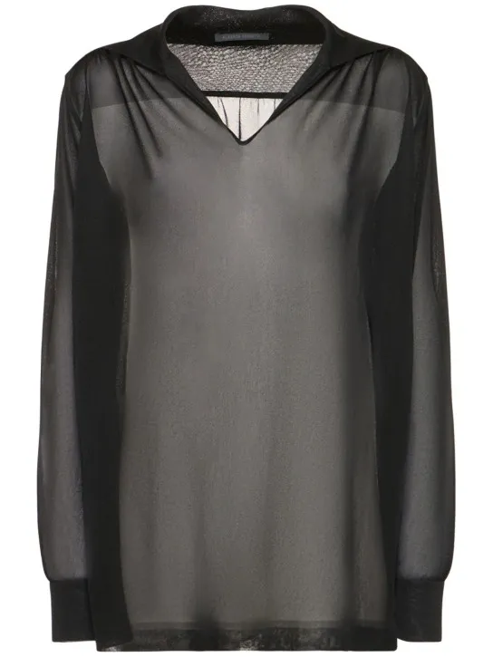 Alberta Ferretti   Viscose crepe V-neck long sleeve top 