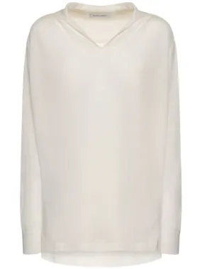 Alberta Ferretti   Viscose crepe V-neck long sleeve top 