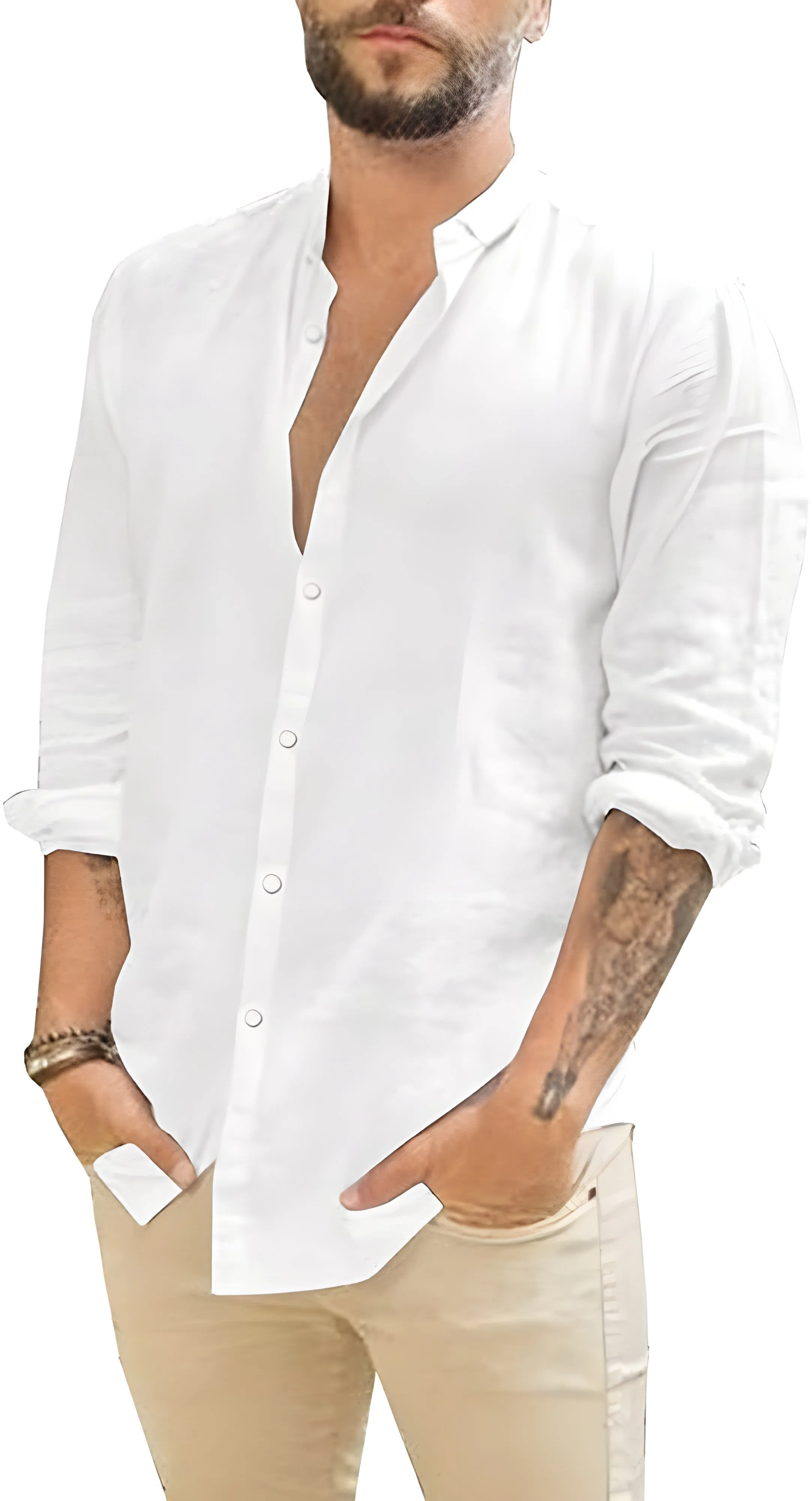 Apraw White Cotton Linen Long Sleeve Shirt