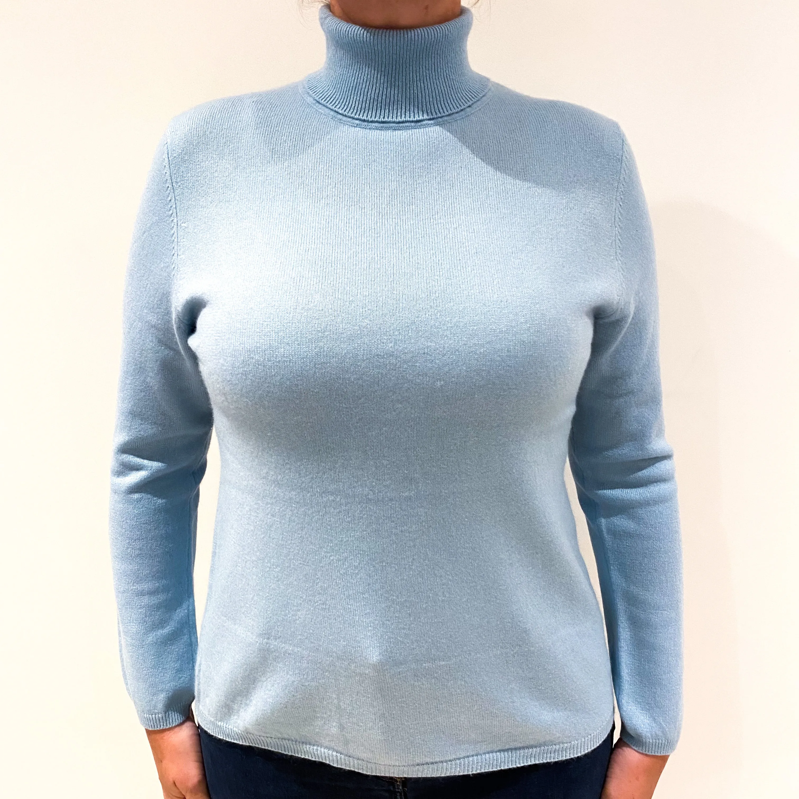 Aqua Blue Cashmere Polo Neck Jumper Large