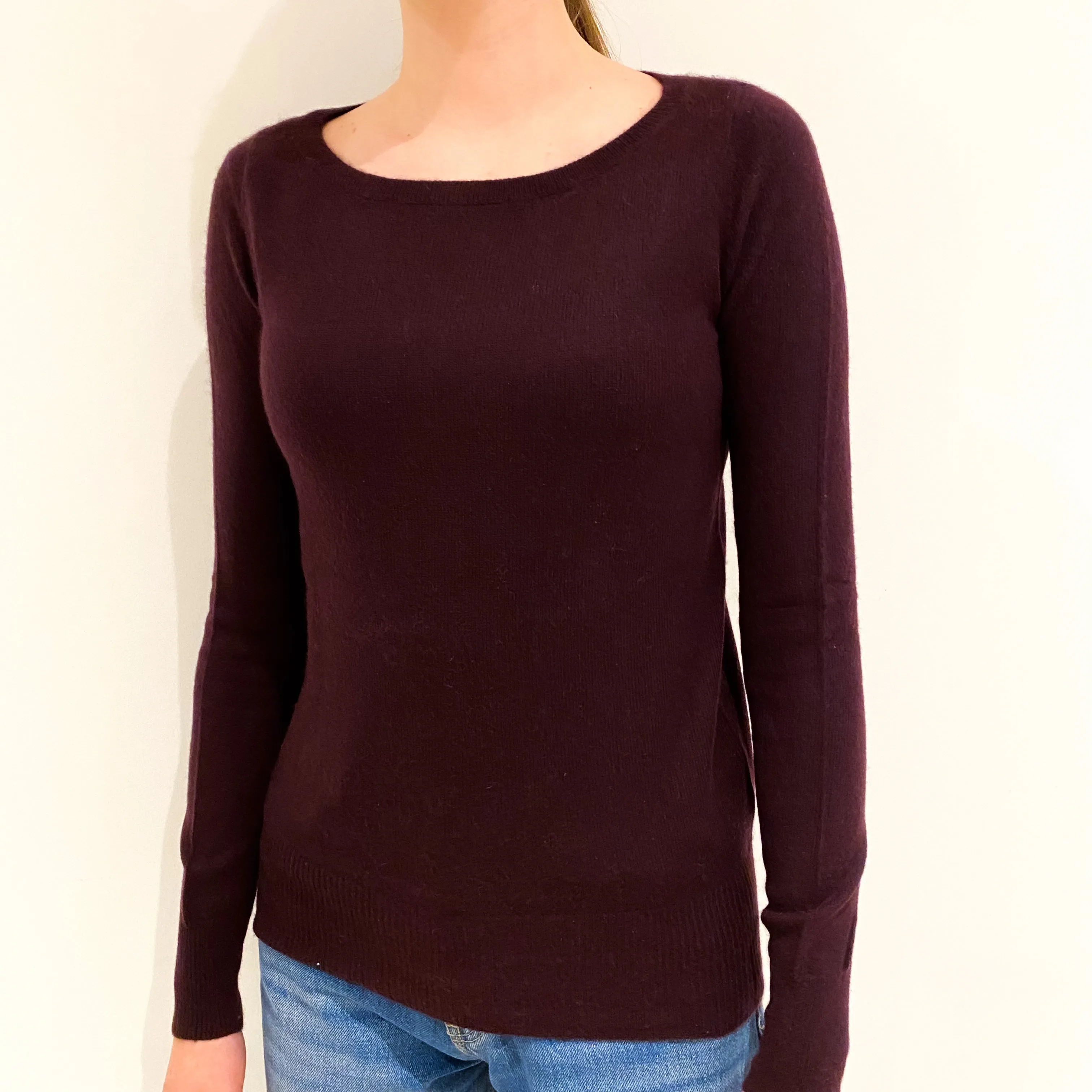 Aubergine Purple Cashmere Boat Neck Jumper Extra Small