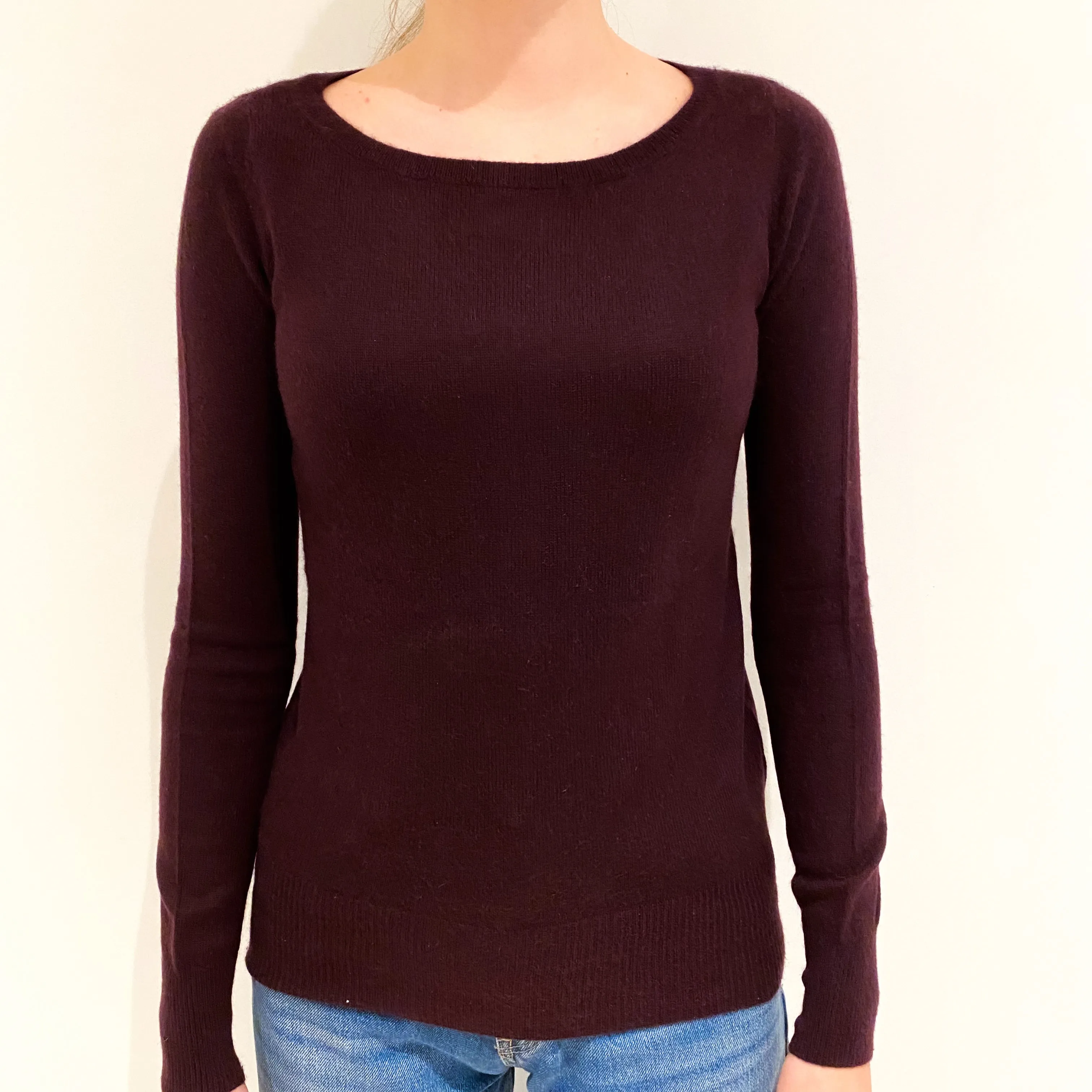 Aubergine Purple Cashmere Boat Neck Jumper Extra Small