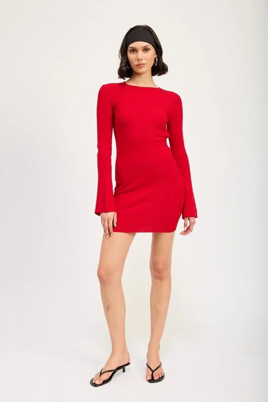 Back Cutout Long Sleeve Mini Dress