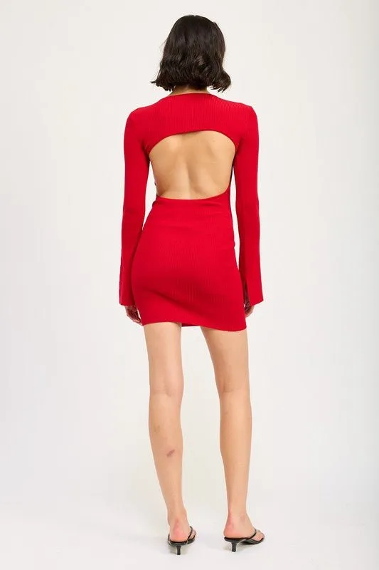 Back Cutout Long Sleeve Mini Dress