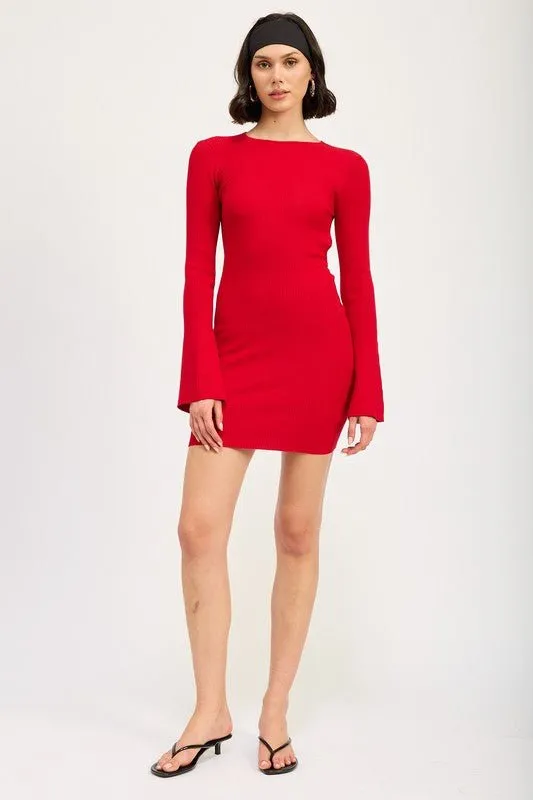 Back Cutout Long Sleeve Mini Dress