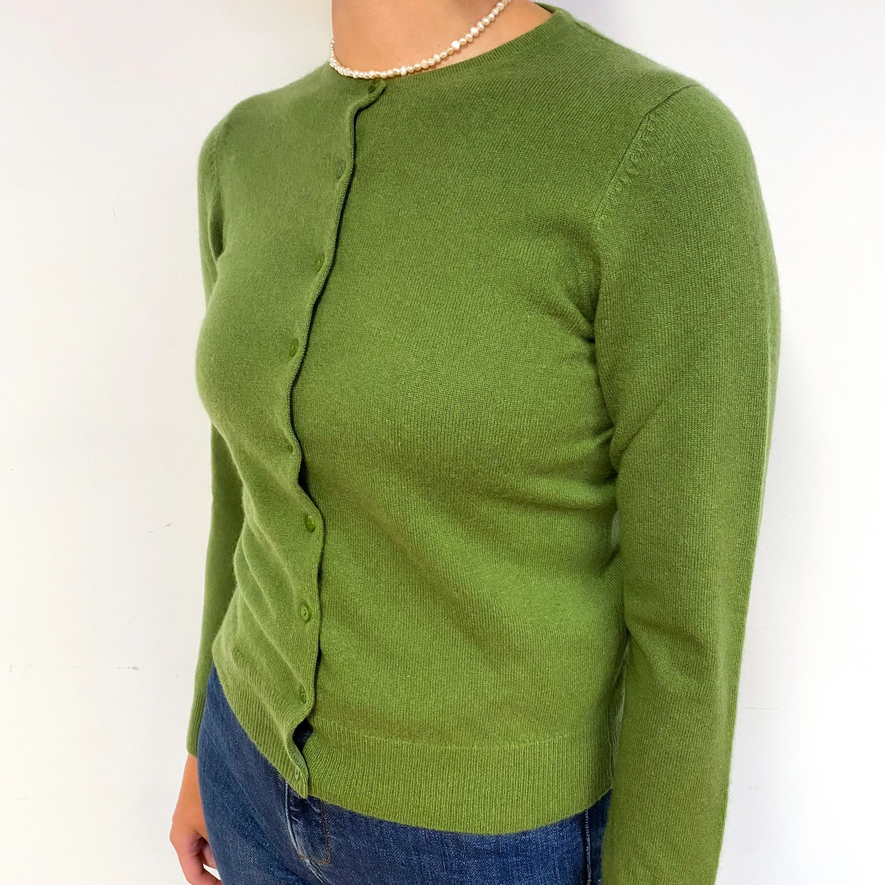 Basil Green Cashmere Crew Neck Cardigan Small