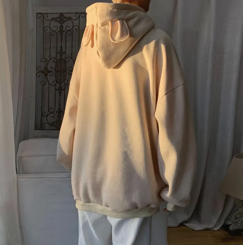 Bear decoration loose plus velvet padded hoodie