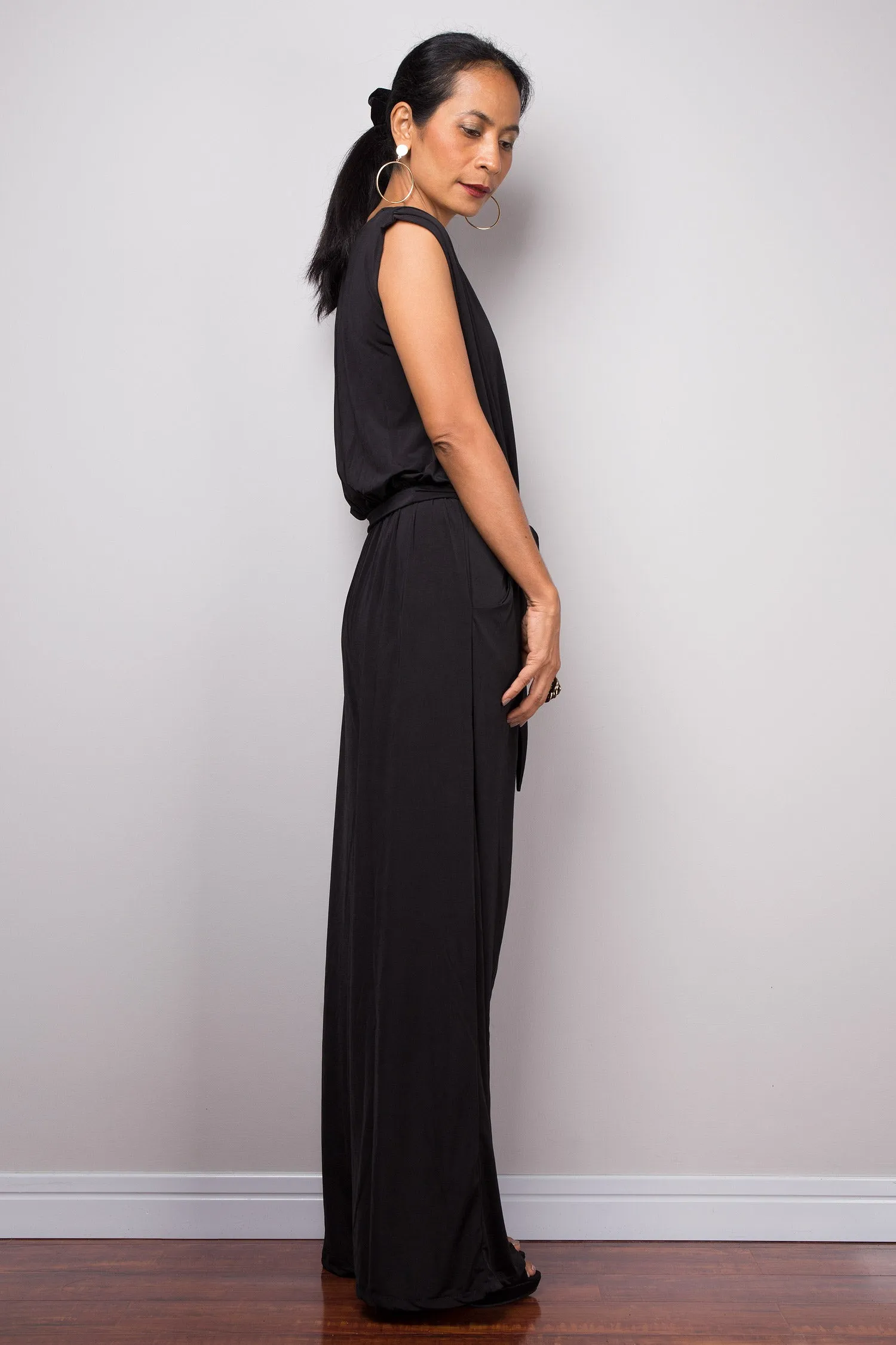 Black jumpsuit with v neck