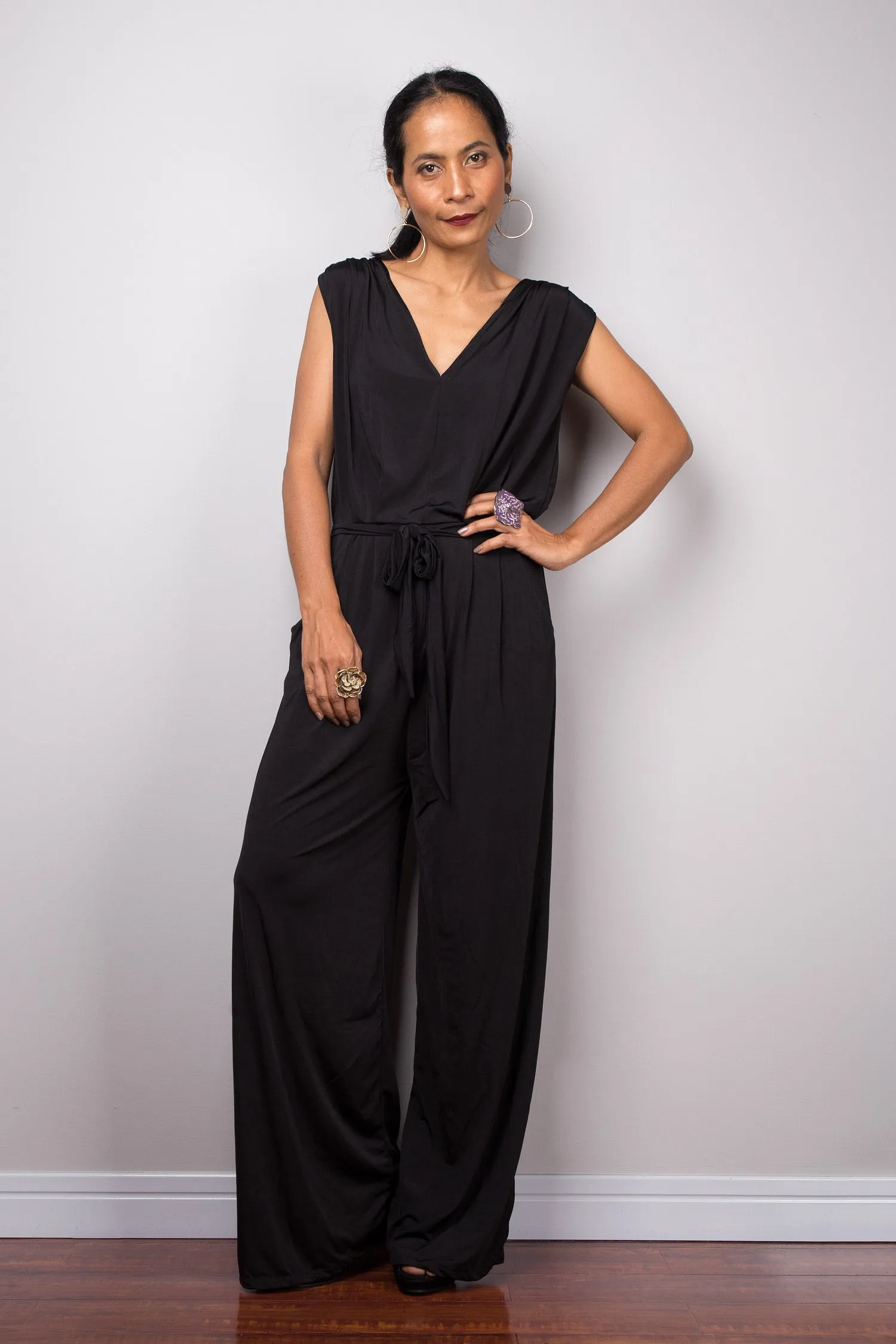 Black jumpsuit with v neck