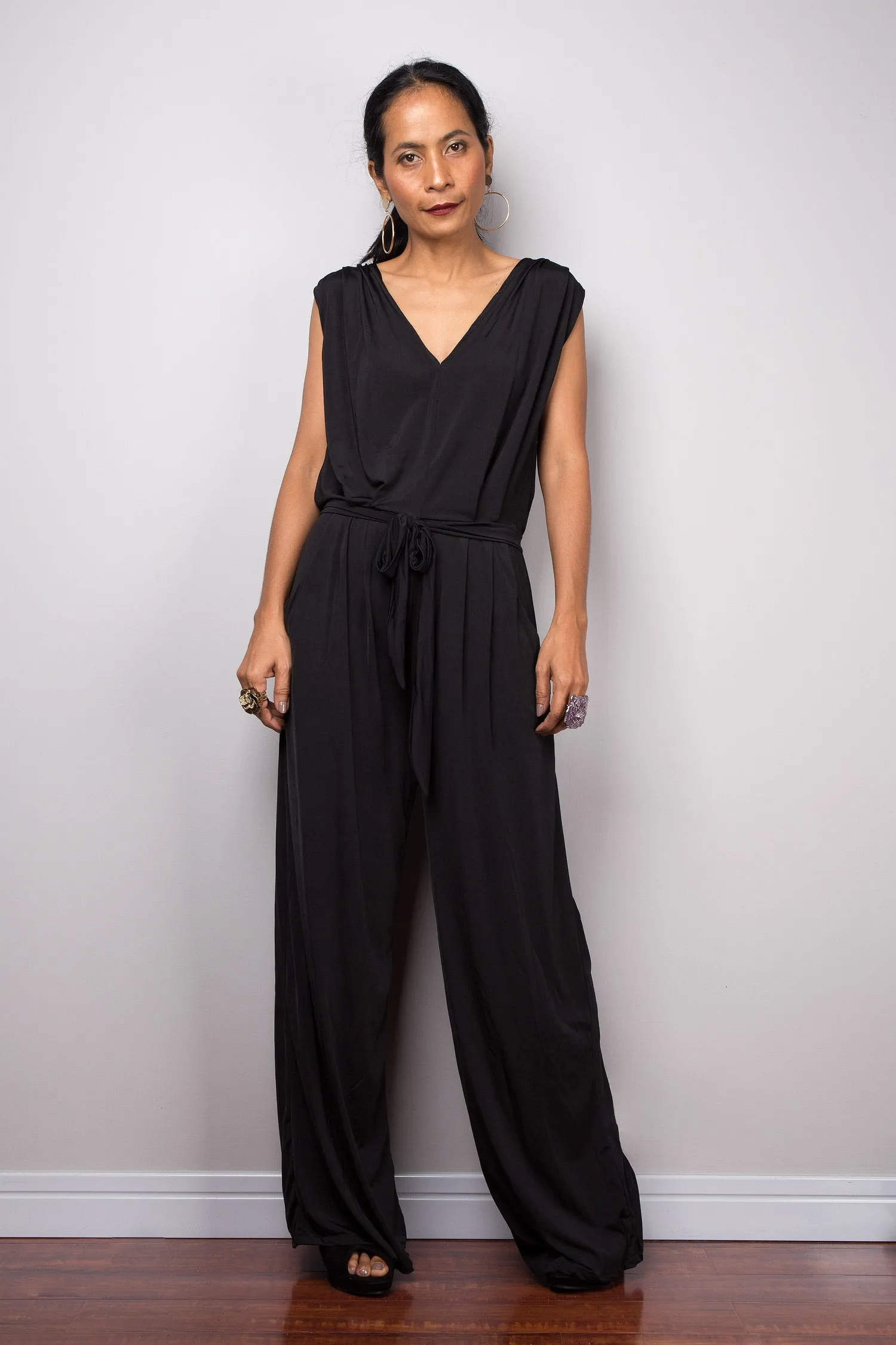 Black jumpsuit with v neck