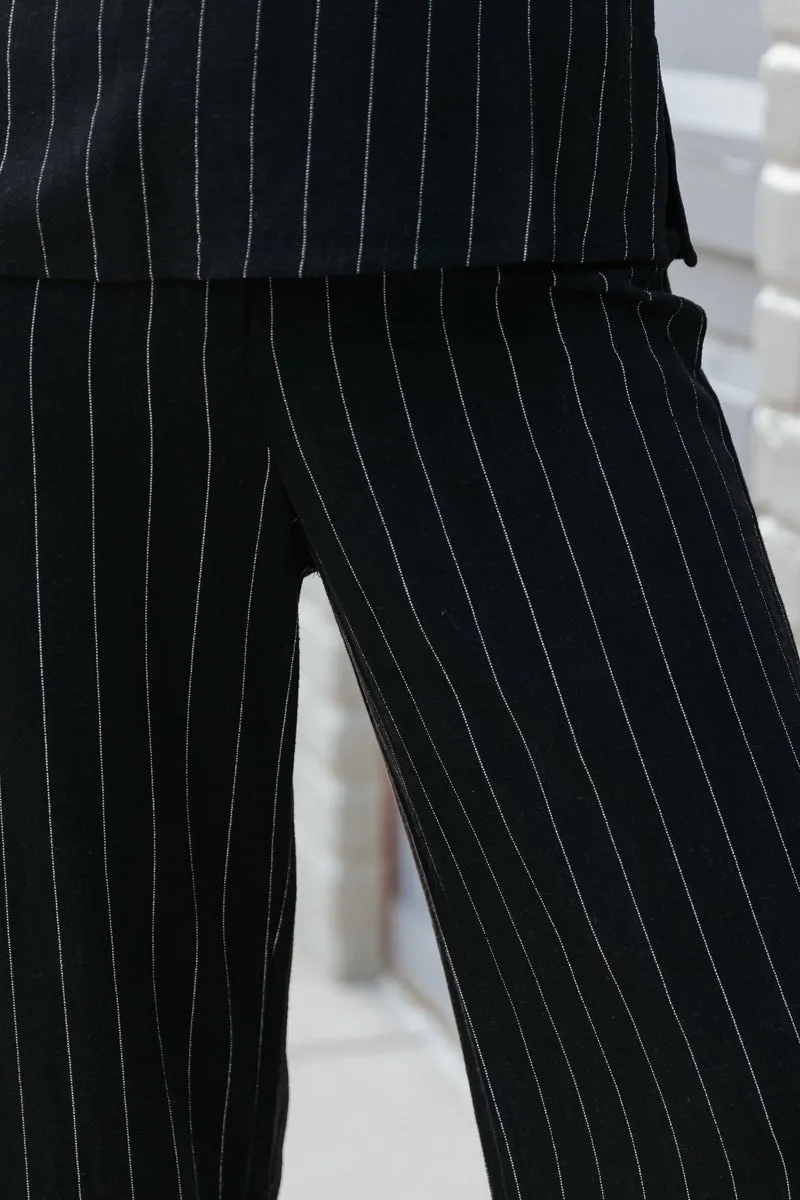 Black Pinstripe Low Rise Linen Pants - FINAL SALE