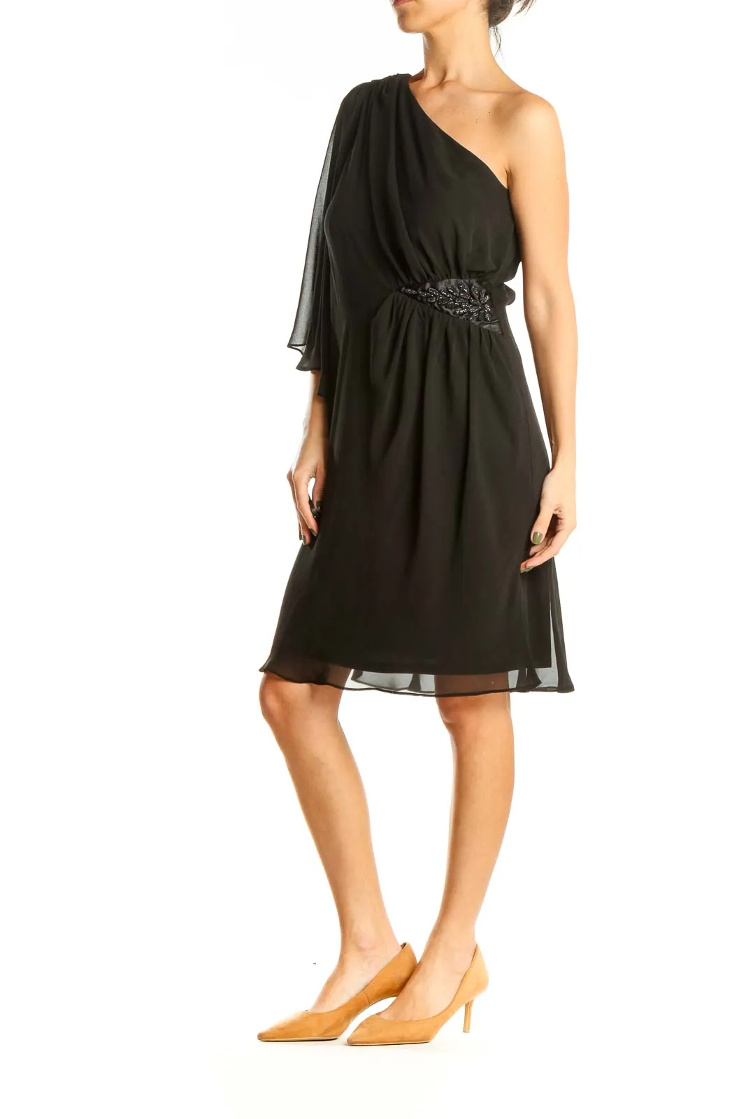 Black Retro One Shoulder Fit & Flare Dress