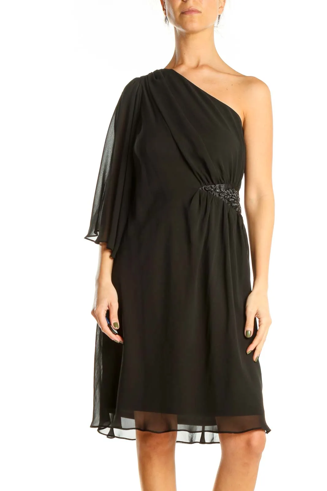 Black Retro One Shoulder Fit & Flare Dress