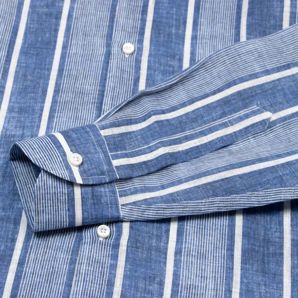 Bold Blue Stripe Linen Long Sleeve Shirt