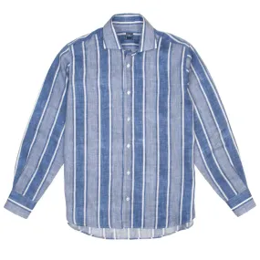 Bold Blue Stripe Linen Long Sleeve Shirt