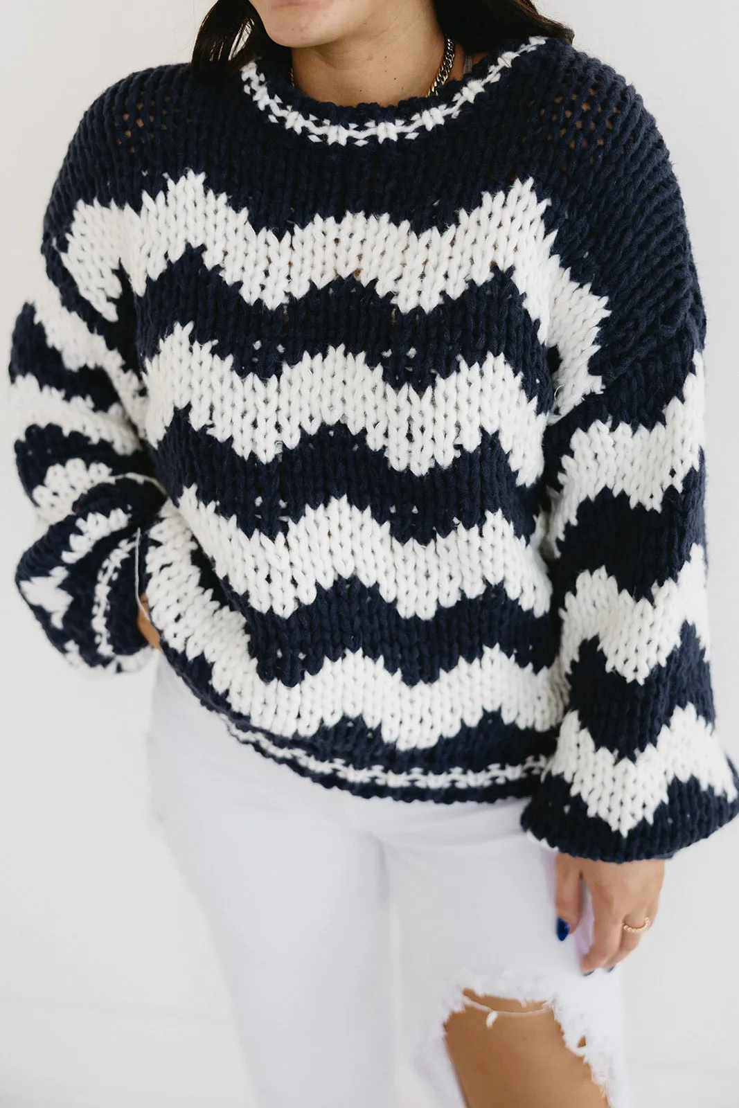 Brice Chunky Knit Sweater - Navy/Cream