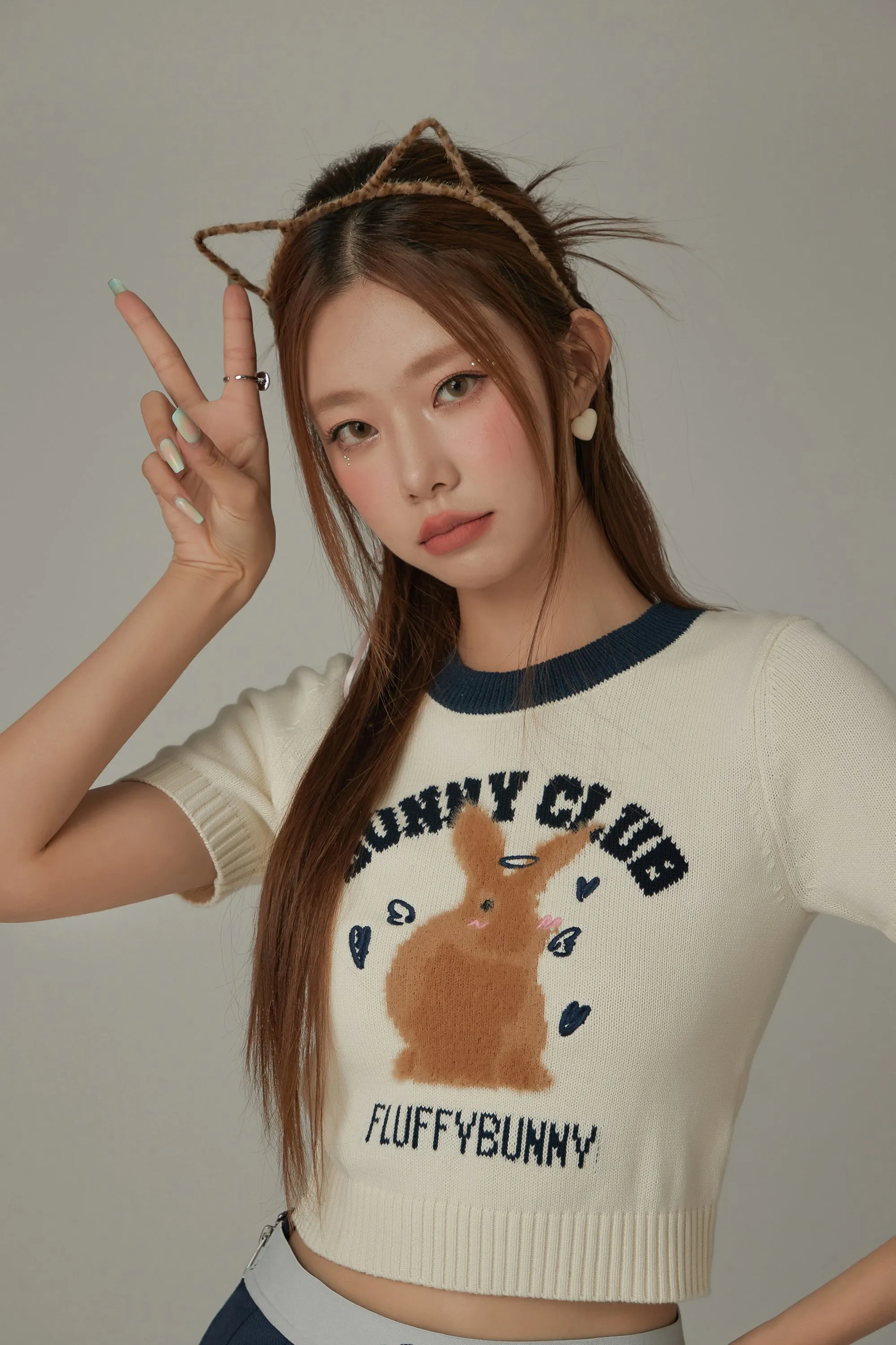 Bunny Club Character Crop Knit Sweater