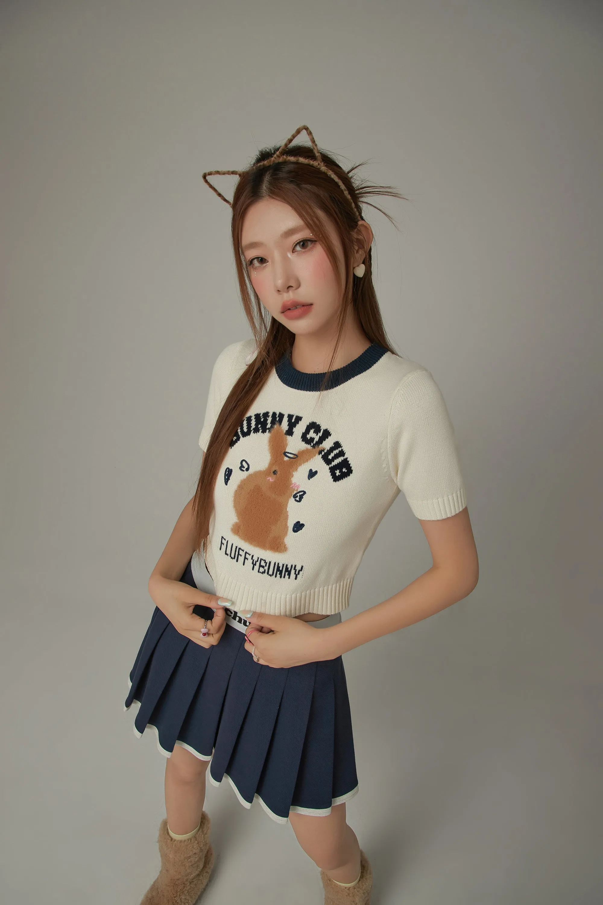 Bunny Club Character Crop Knit Sweater