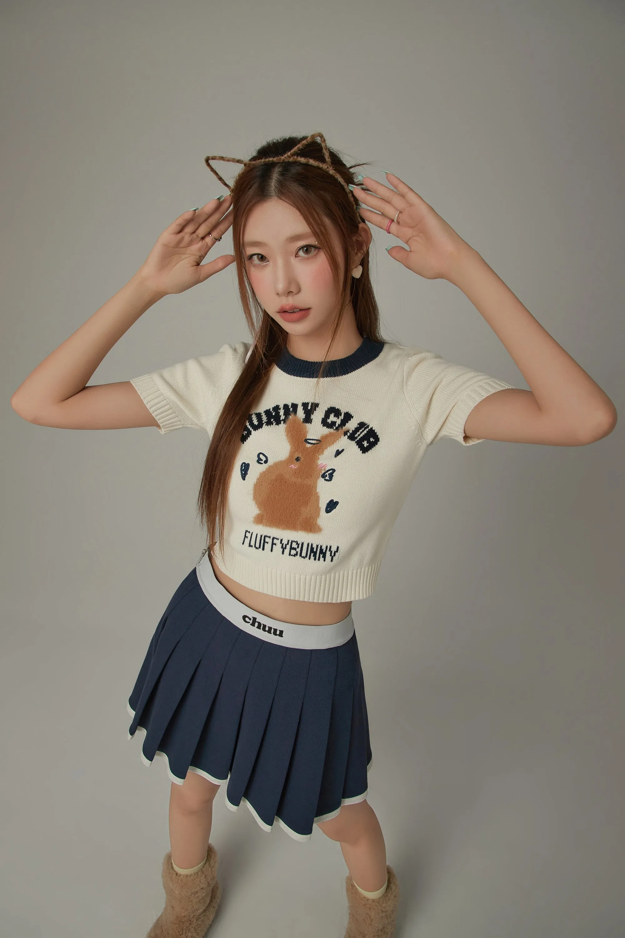 Bunny Club Character Crop Knit Sweater