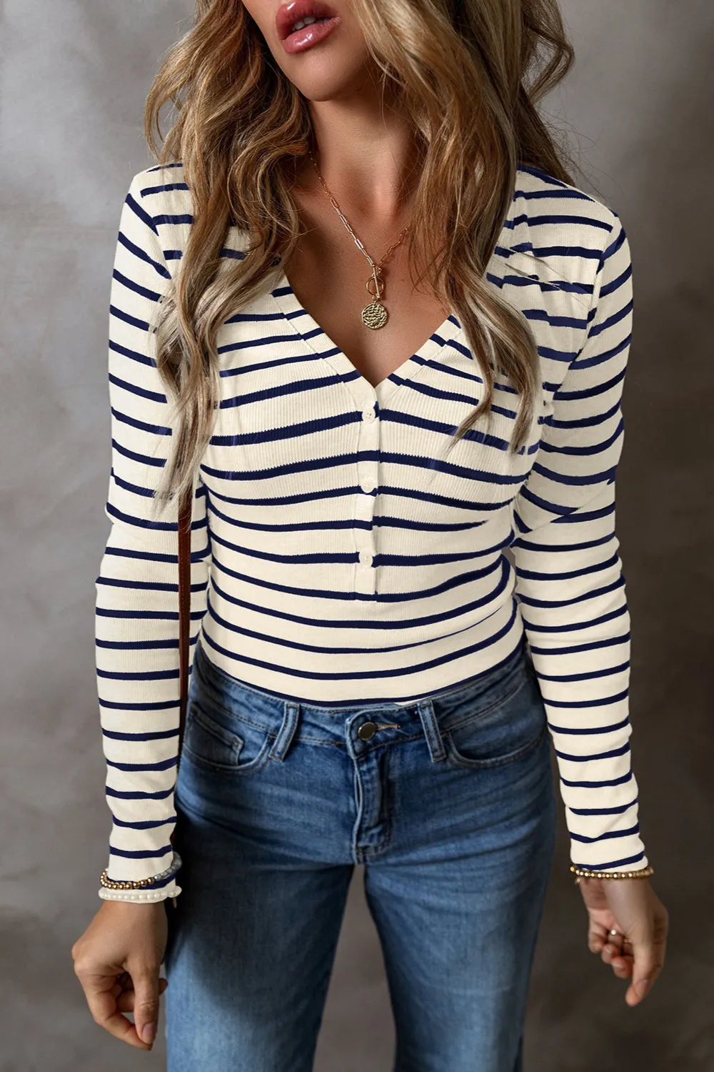 Button Front V Neck Top