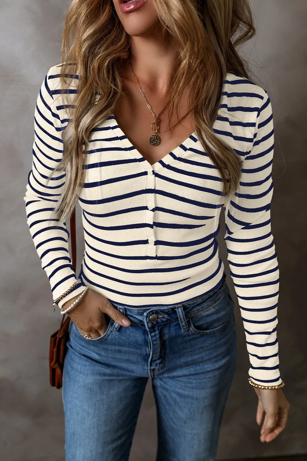 Button Front V Neck Top