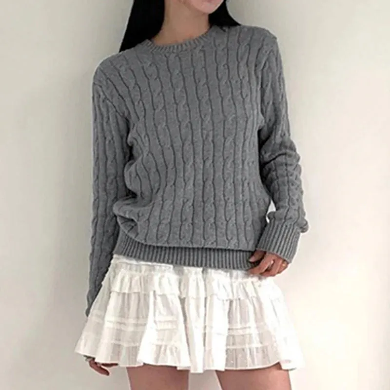 Casual Grey Basic Autumn Sweater Female Knitwears Twisted All-Match Korean Fashion Knit Pullover Solid Preppy Style