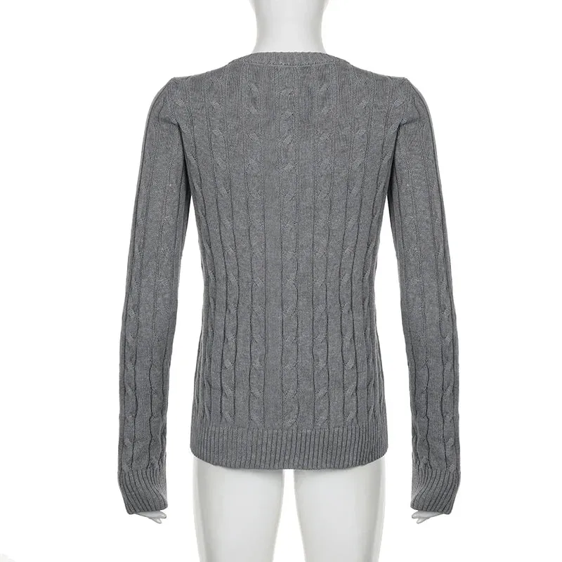 Casual Grey Basic Autumn Sweater Female Knitwears Twisted All-Match Korean Fashion Knit Pullover Solid Preppy Style