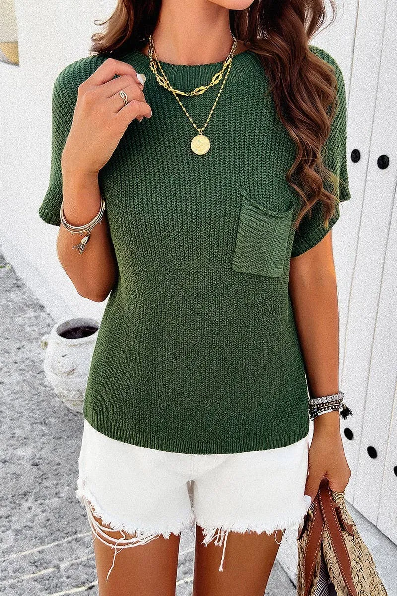 CASUAL SOLID COLOR SHORT SLEEVE HIGH NECK SWEATER_CWOSWS0017