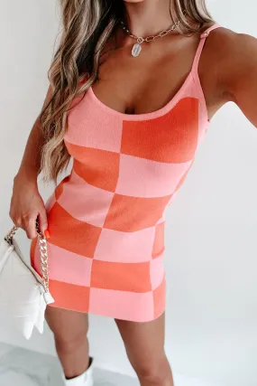 Casually Yours Knit Checkered Dress (Pink/Orange)