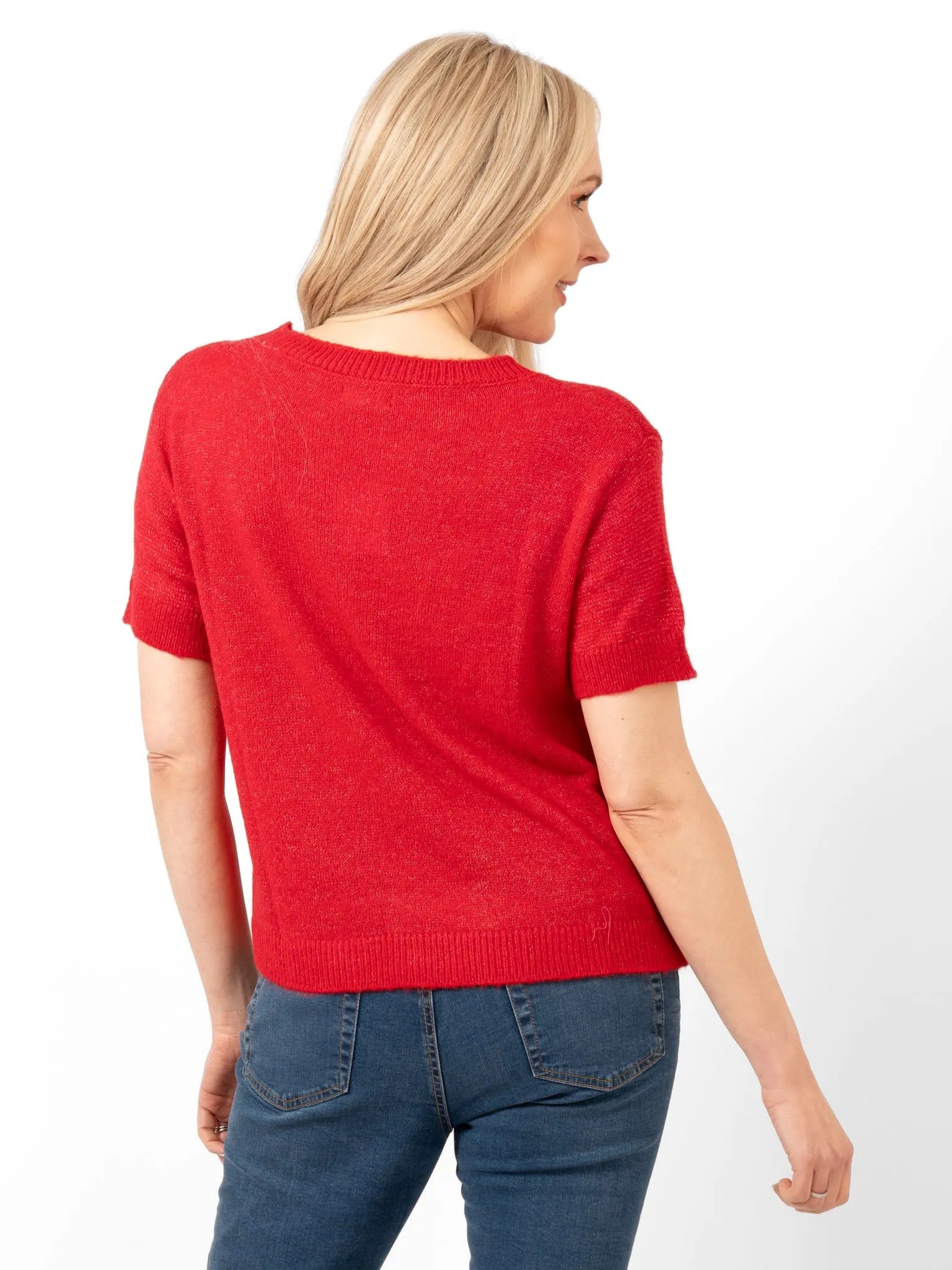 Cece Wool Blend Short Sleeve Box Jumper - Red