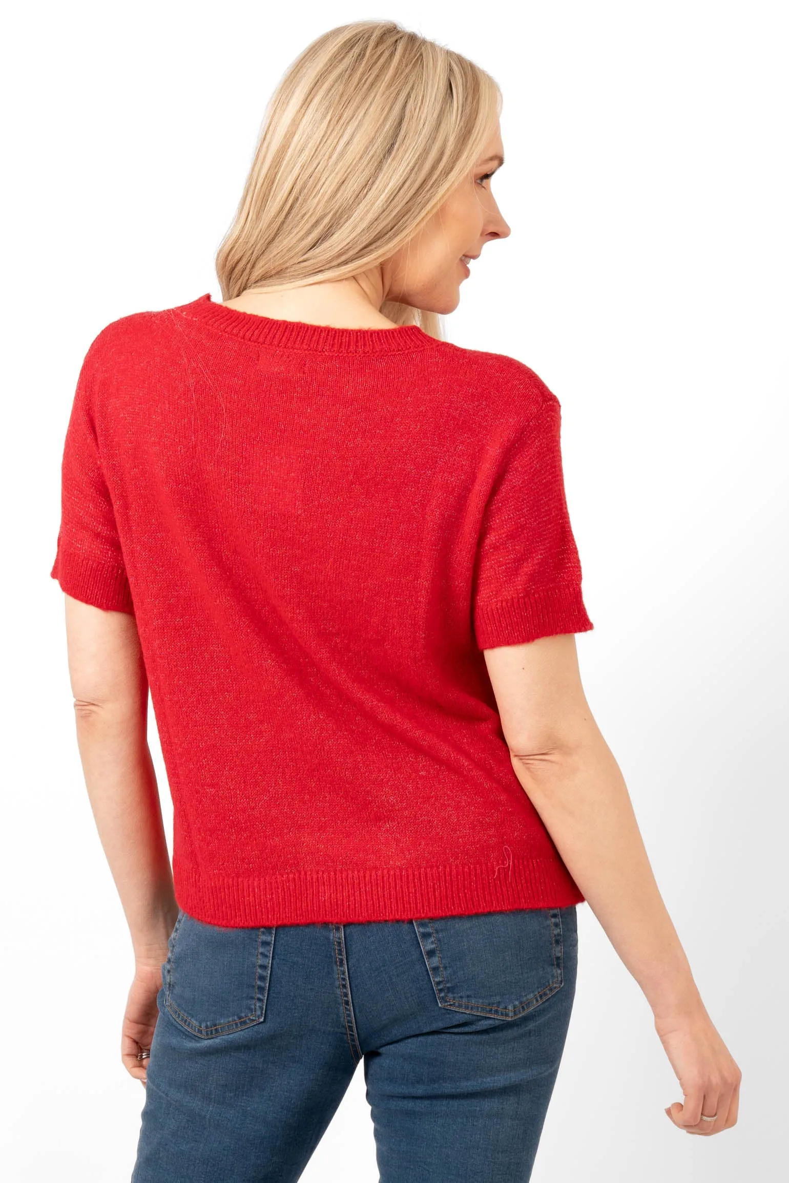 Cece Wool Blend Short Sleeve Box Jumper - Red