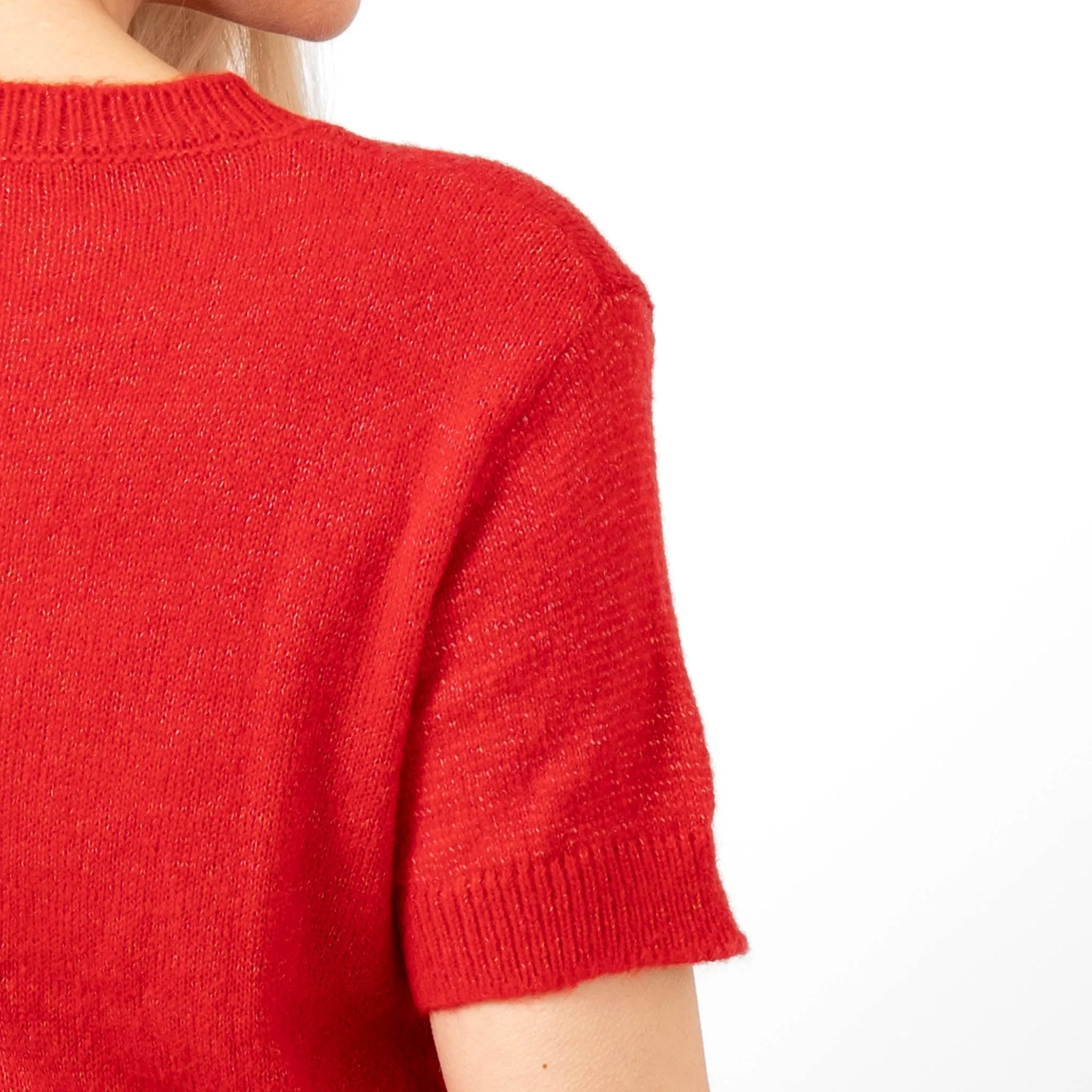 Cece Wool Blend Short Sleeve Box Jumper - Red