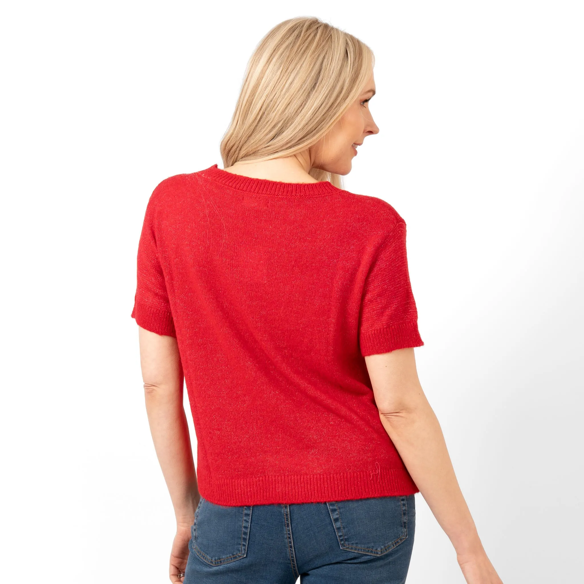 Cece Wool Blend Short Sleeve Box Jumper - Red