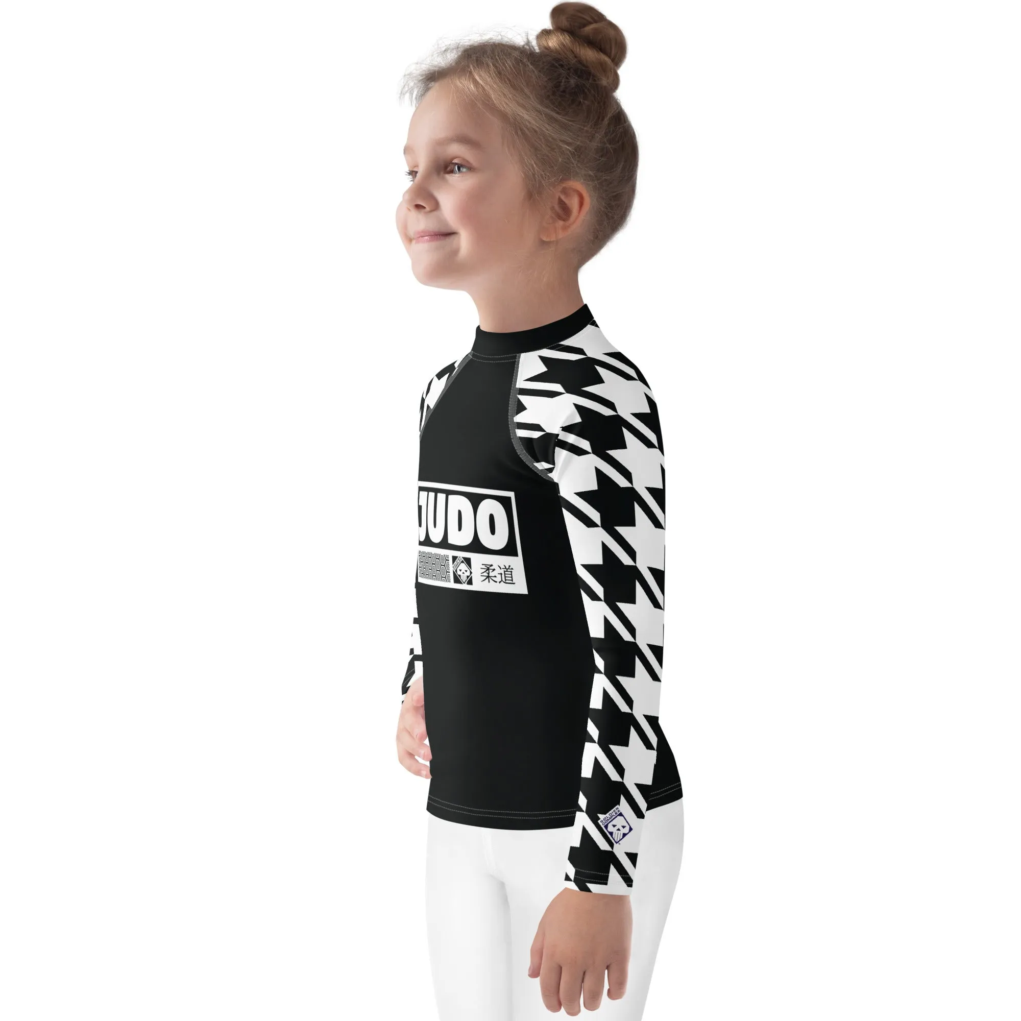 Chic and Comfortable: Houndstooth Judo Long Sleeve Rash Guard for Girls