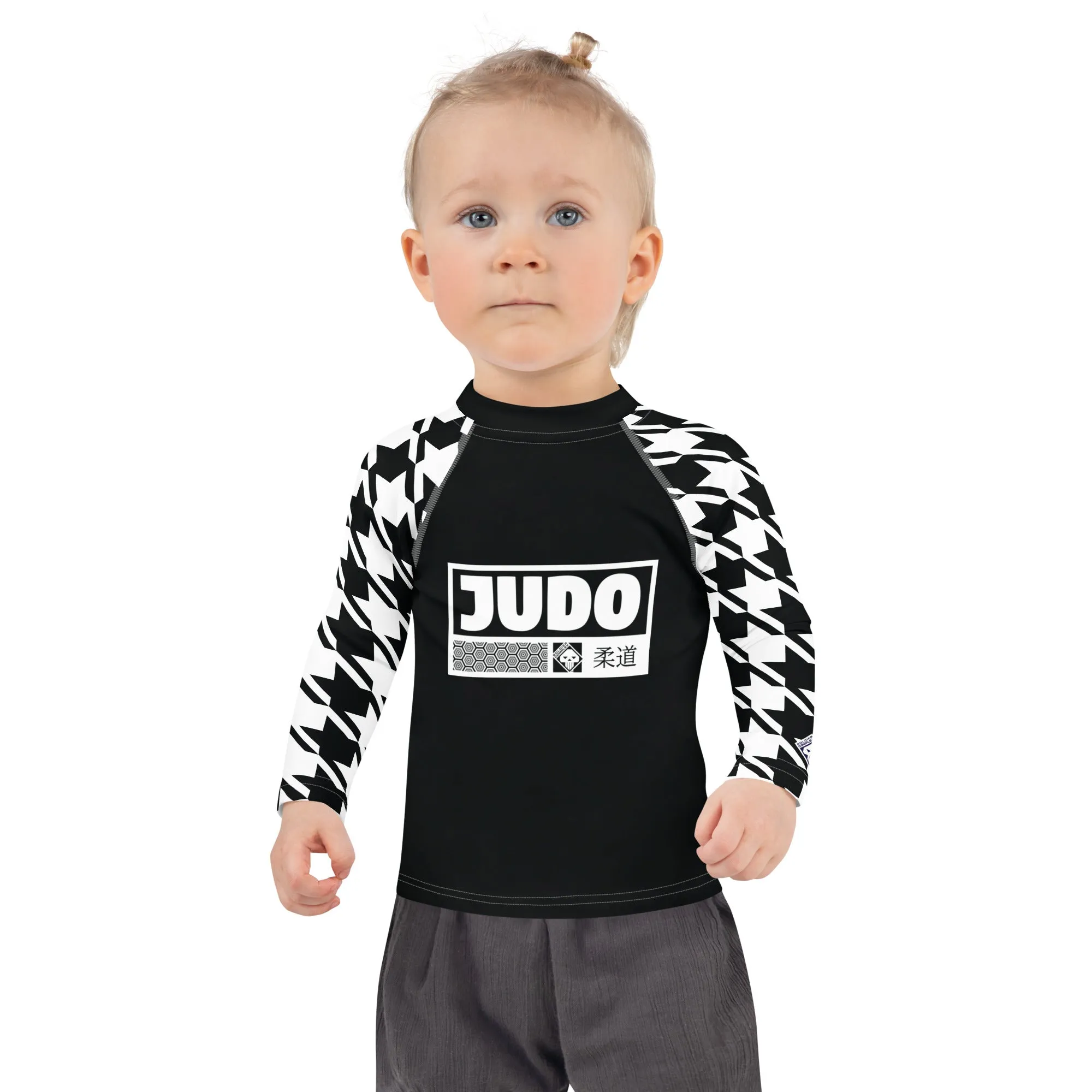 Chic and Comfortable: Houndstooth Judo Long Sleeve Rash Guard for Girls