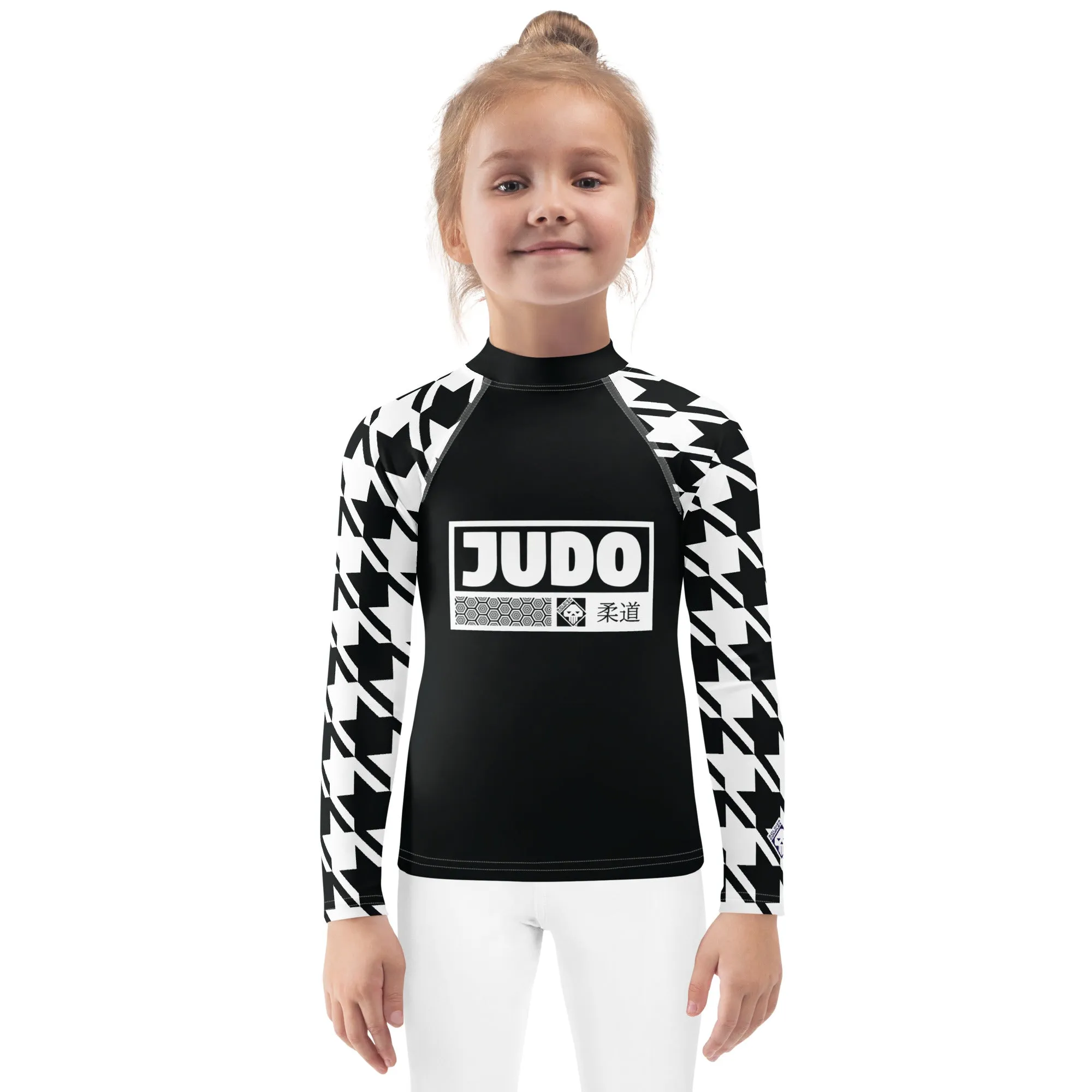 Chic and Comfortable: Houndstooth Judo Long Sleeve Rash Guard for Girls