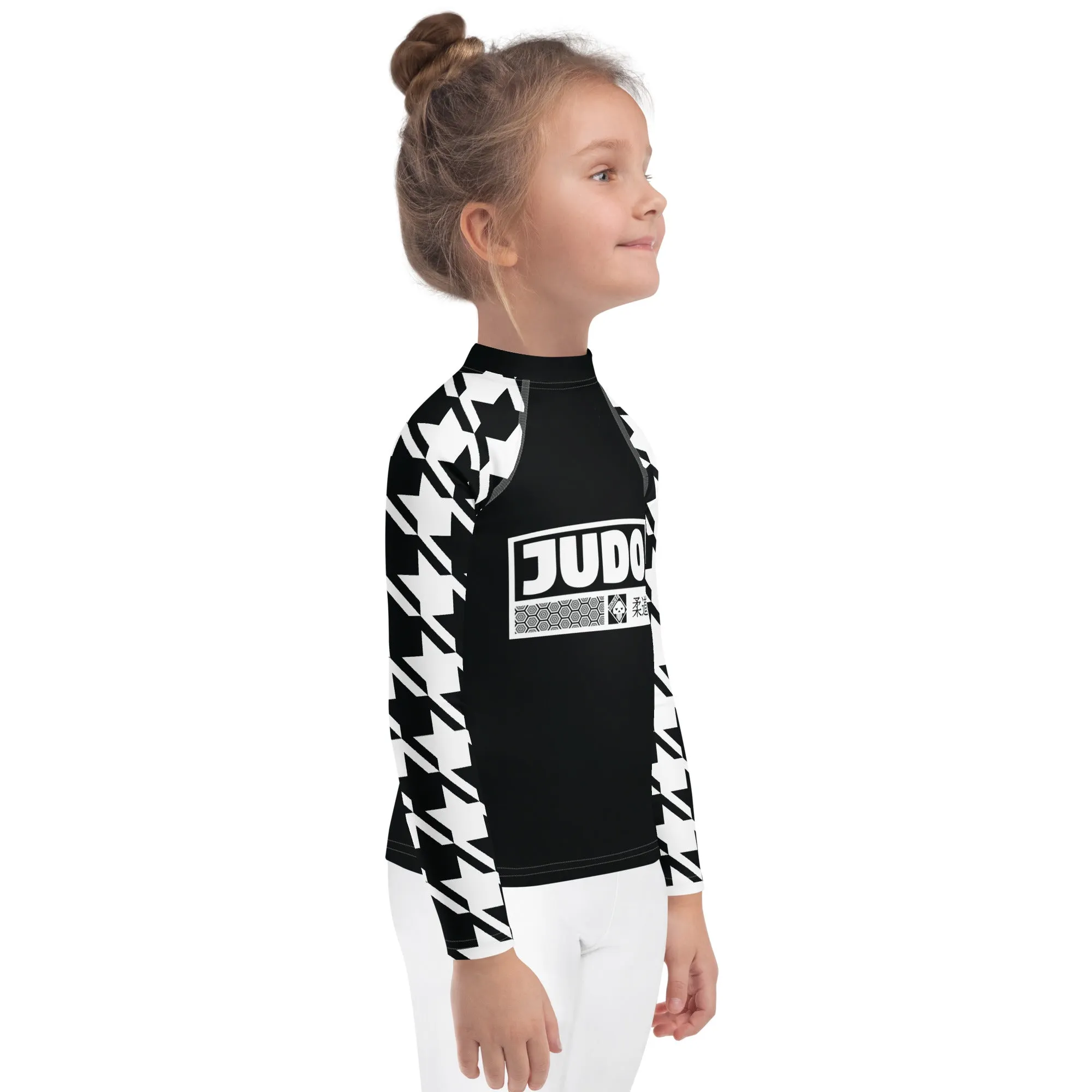 Chic and Comfortable: Houndstooth Judo Long Sleeve Rash Guard for Girls