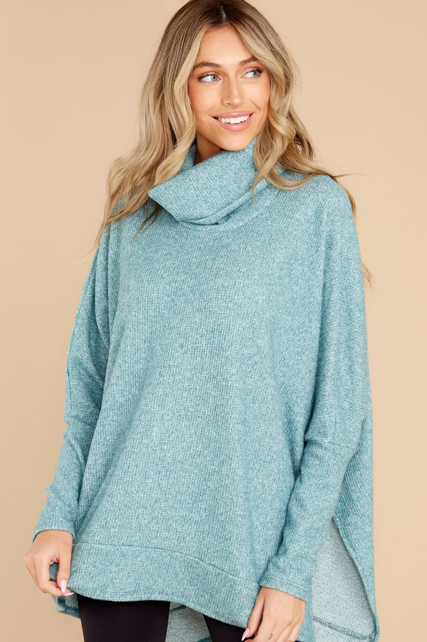 Chic Warmth Aqua Green Turtleneck Sweater