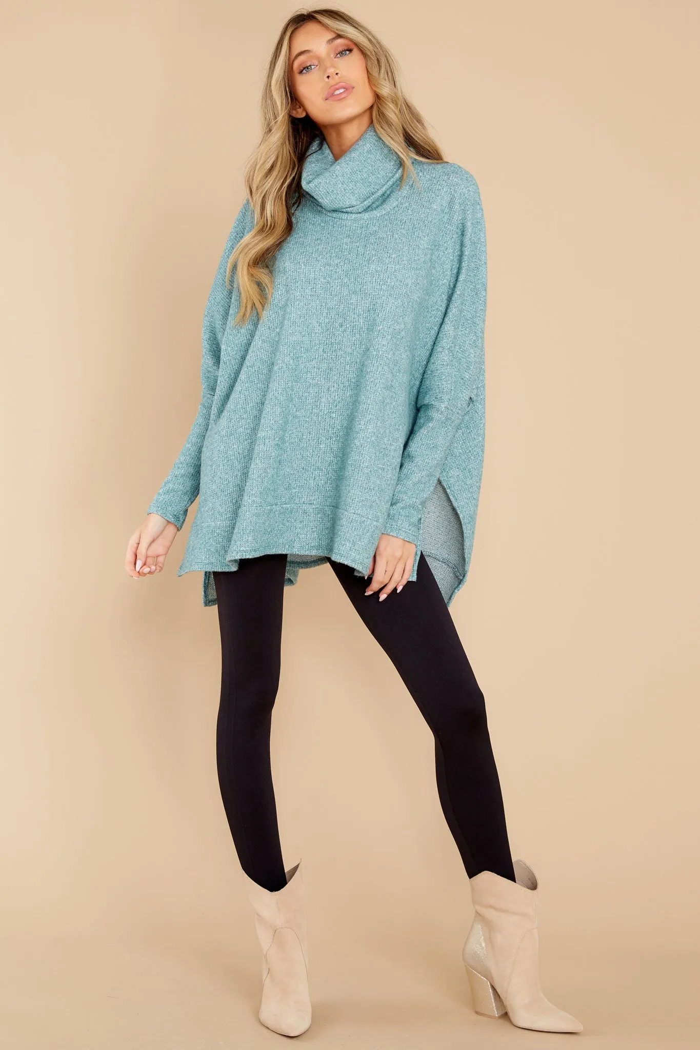 Chic Warmth Aqua Green Turtleneck Sweater