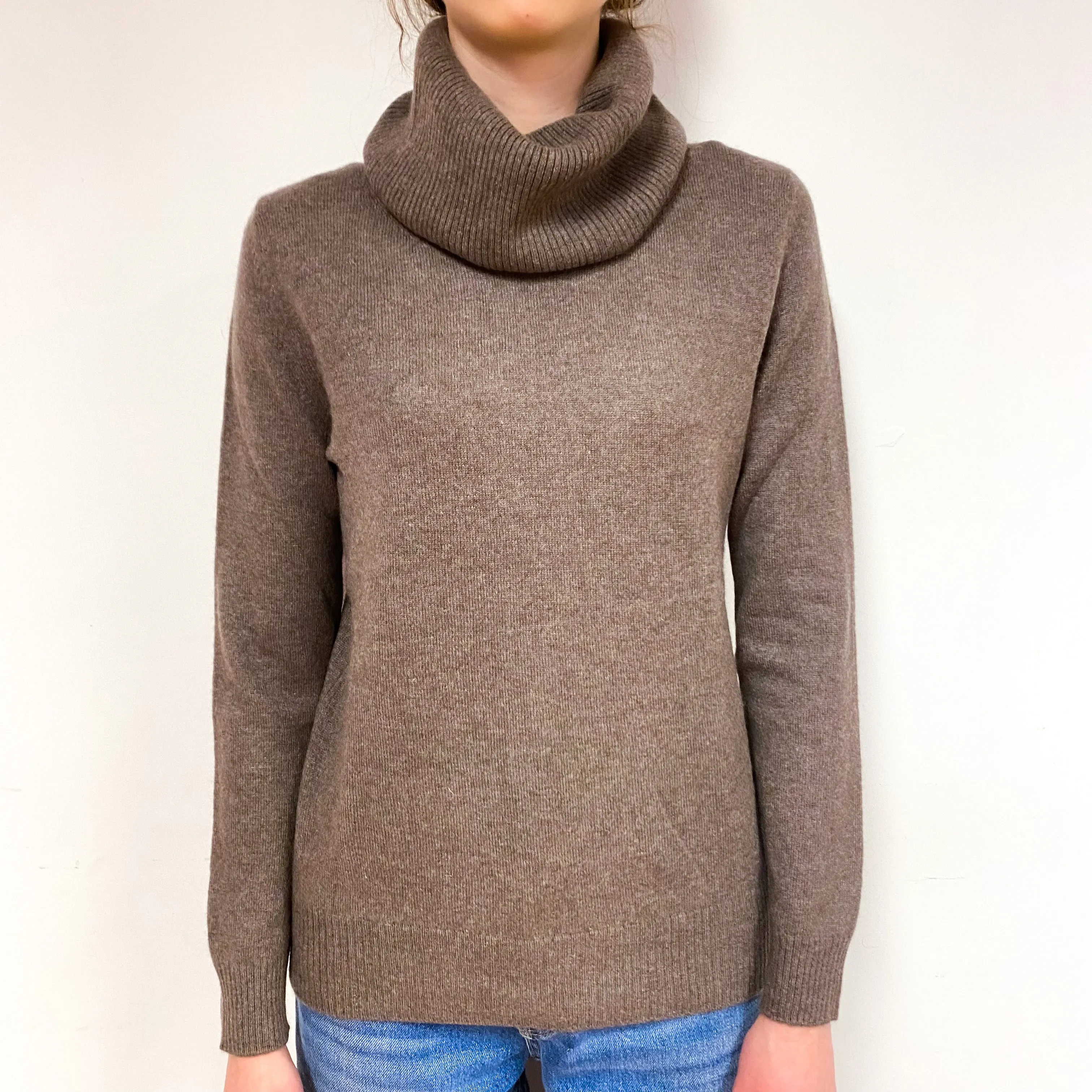 Coffee Brown Cashmere Cowl Neck Jumper Extra Small