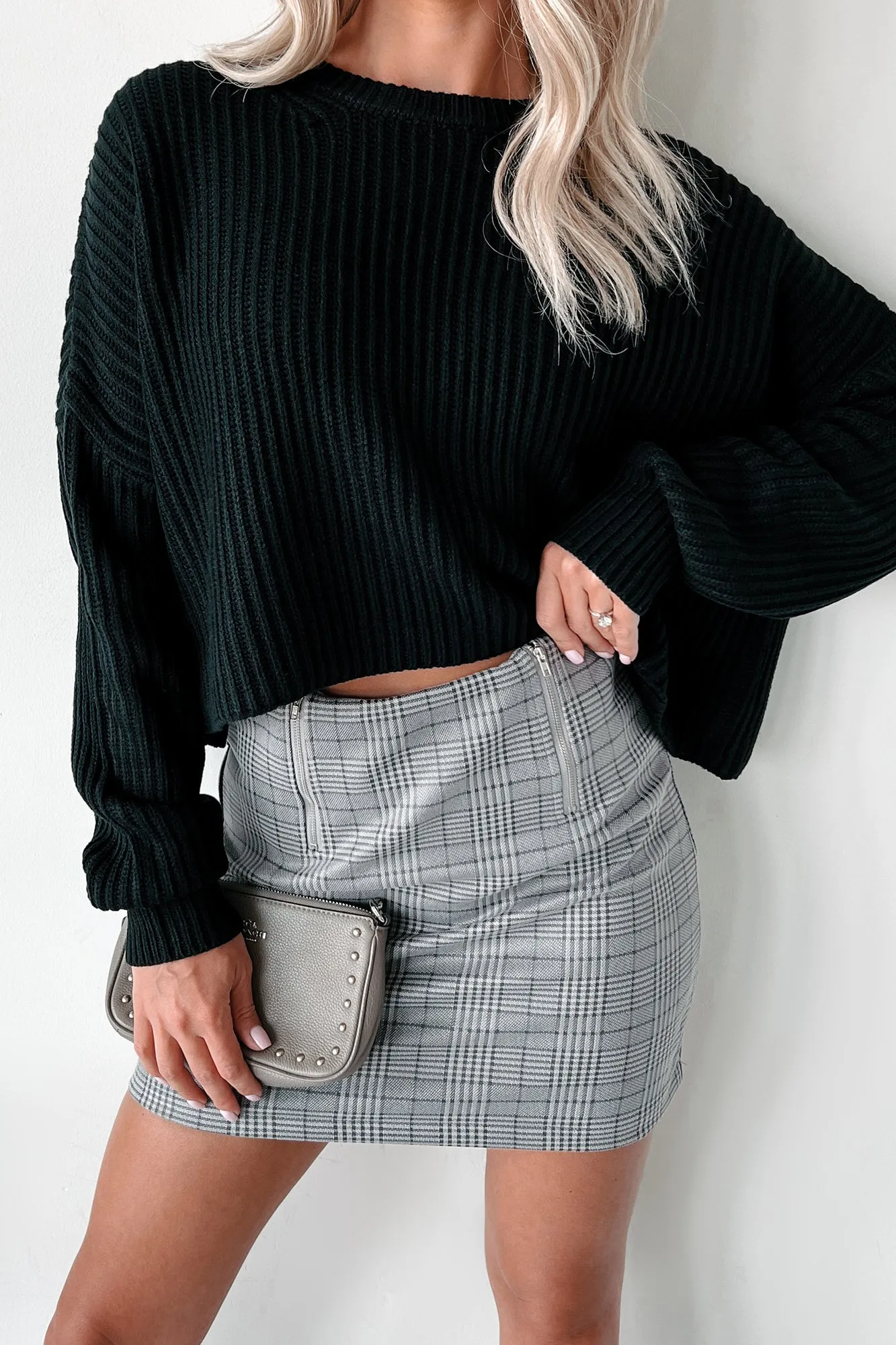 Coziest Memories Crewneck Crop Sweater (Black)