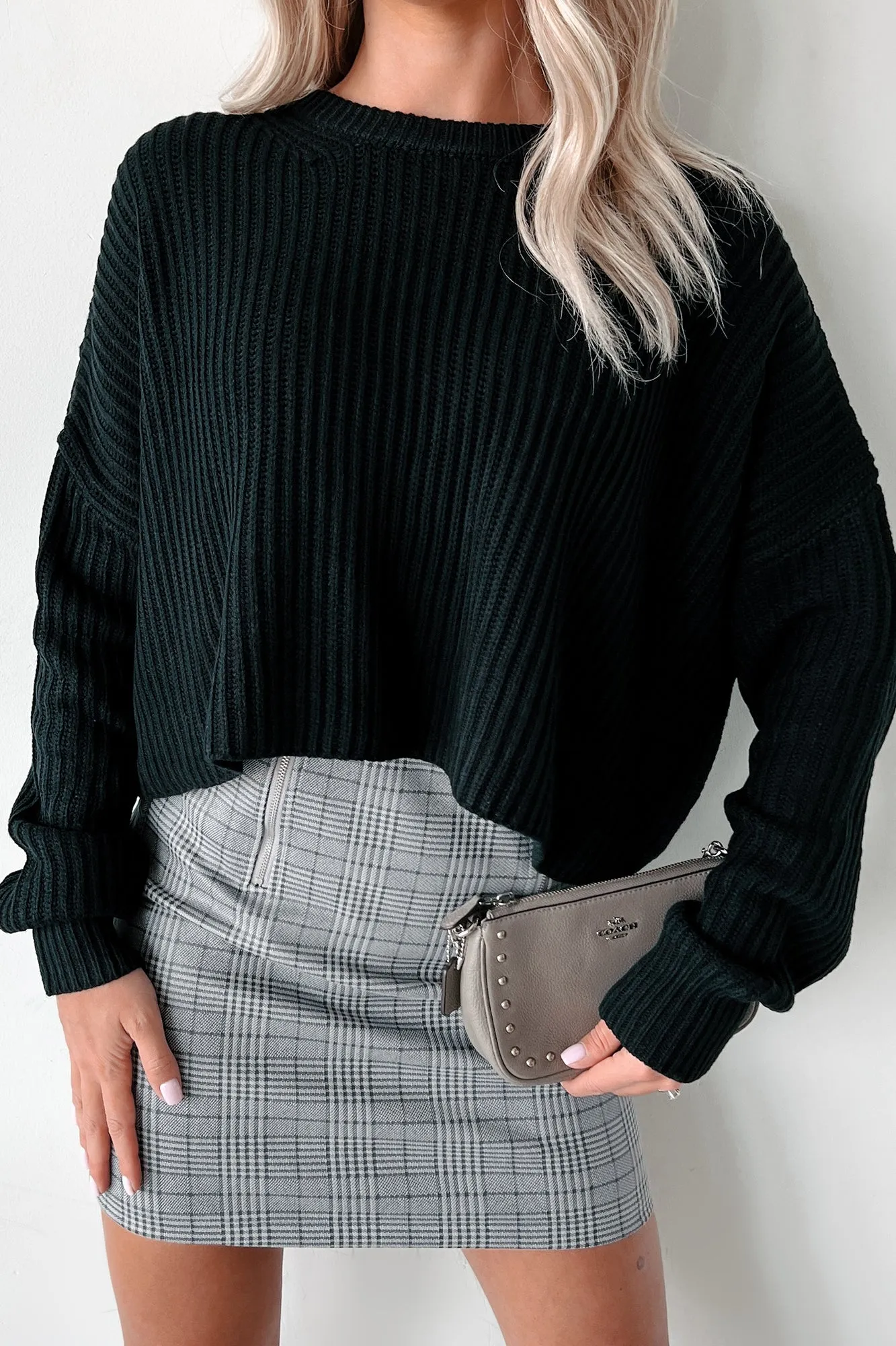 Coziest Memories Crewneck Crop Sweater (Black)