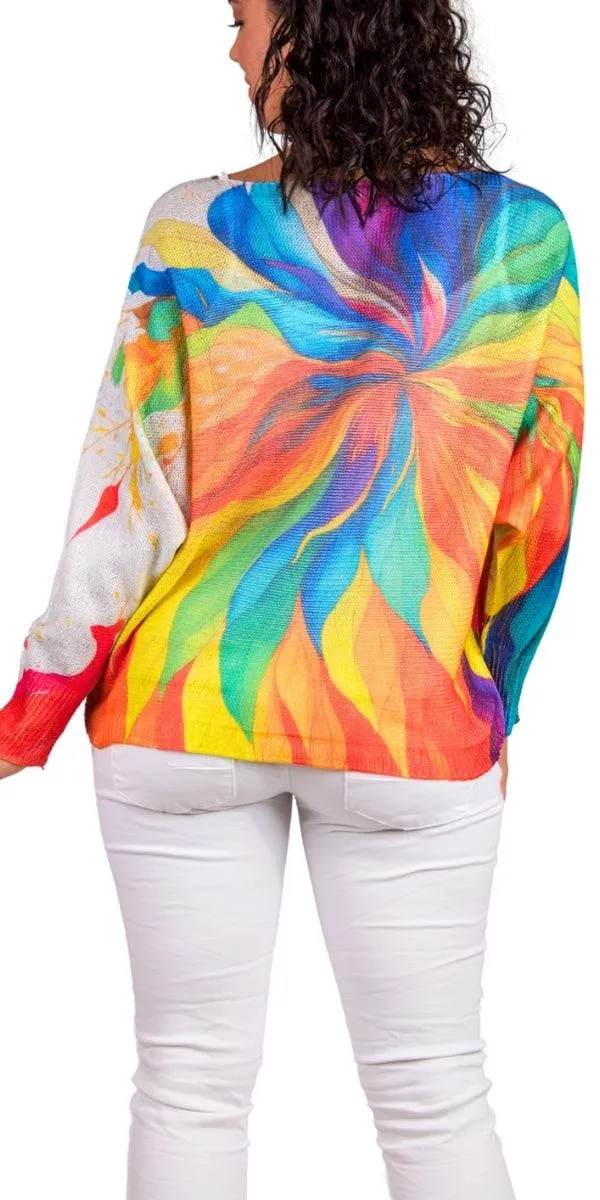 Daria Batwing Sweater with Multi-Color Floral Print