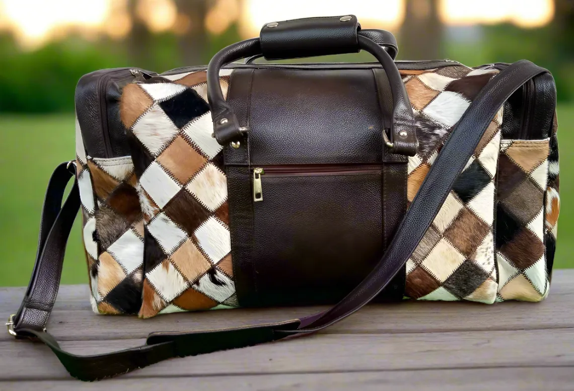 Diamond Cowhide Patchwork Duffle